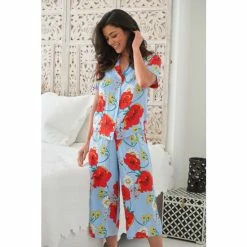 Pour Moi Blue Luxe Woven Revere Collar Cropped Leg Pyjama Set -Pour Moi Shop unnamed file 3458