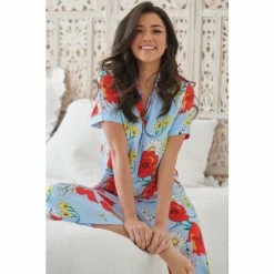 Pour Moi Blue Luxe Woven Revere Collar Cropped Leg Pyjama Set -Pour Moi Shop unnamed file 3459