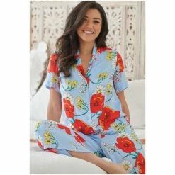 Pour Moi Blue Luxe Woven Revere Collar Cropped Leg Pyjama Set -Pour Moi Shop unnamed file 3462