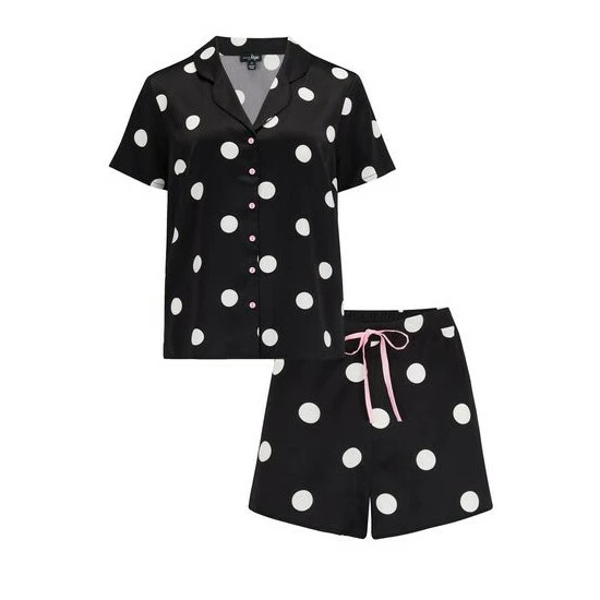 Pour Moi Black Satin Revere Collar Short PJ Set 5 Pour Moi Black Satin Revere Collar Short PJ Set - Image 5