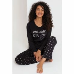 Pour Moi Black Girls Night Gin Cotton Jersey Pyjama Set
