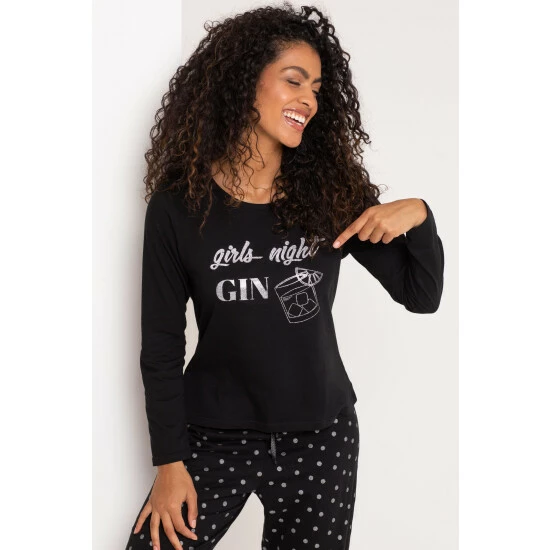Pour Moi Black Girls Night Gin Cotton Jersey Pyjama Set 3 Pour Moi Black Girls Night Gin Cotton Jersey Pyjama Set - Image 3