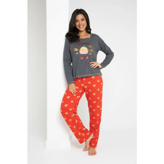 Pour Moi Grey Kissmass Pudding Cotton Jersey Christmas Pyjama Set 2 Pour Moi Grey Kissmass Pudding Cotton Jersey Christmas Pyjama Set - Image 2