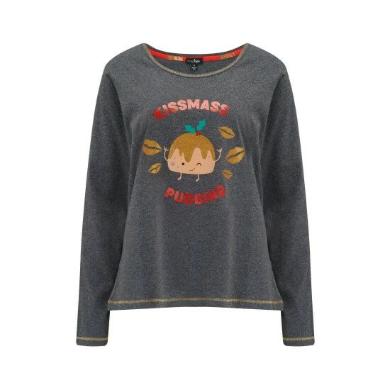 Pour Moi Grey Kissmass Pudding Cotton Jersey Christmas Pyjama Set 4 Pour Moi Grey Kissmass Pudding Cotton Jersey Christmas Pyjama Set - Image 4