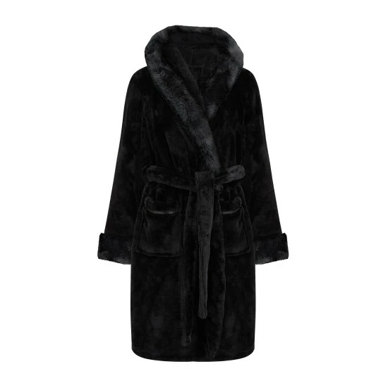 Pour Moi Black Faux Fur Trim Dressing Gown 4 Pour Moi Black Faux Fur Trim Dressing Gown - Image 4