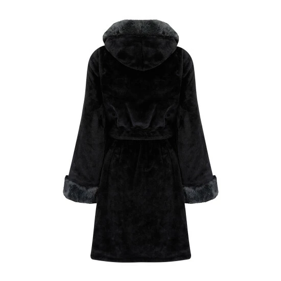 Pour Moi Black Faux Fur Trim Dressing Gown 5 Pour Moi Black Faux Fur Trim Dressing Gown - Image 5