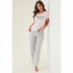 Pour Moi Pink Good Vibes Cotton Jersey Pyjama Set