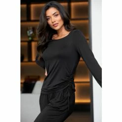 Pour Moi Black Sofa Love Ruche Side Long Sleeve Jersey Top -Pour Moi Shop unnamed file 3537