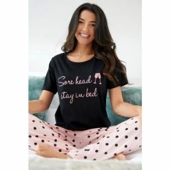 Pour Moi Black Sore Head Stay In Bed Cotton Jersey Pyjama Set -Pour Moi Shop unnamed file 3544
