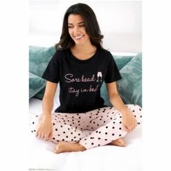 Pour Moi Black Sore Head Stay In Bed Cotton Jersey Pyjama Set -Pour Moi Shop unnamed file 3545