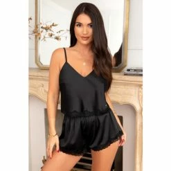 Pour Moi Black India Satin Cami And Short Pyjama Set