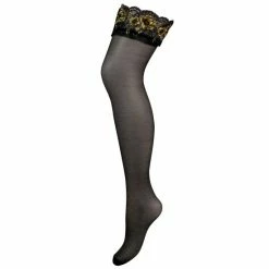 Alternative view of Pour Moi Black Laced In Gold Lace Top 15 Denier Hold Up Tights