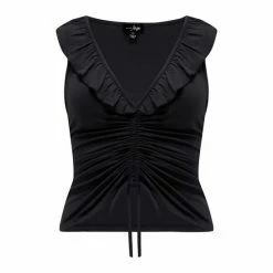 Pour Moi Black Tilly Sleeveless Jersey Ruche Front Crop Top -Pour Moi Shop unnamed file 3942
