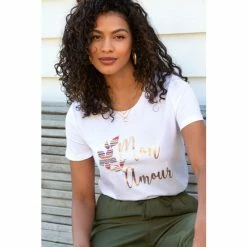 Pour Moi White Cotton Jersey Mon Amour T-Shirt