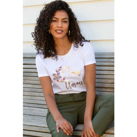 Pour Moi White Cotton Jersey Mon Amour T-Shirt 2 Pour Moi White Cotton Jersey Mon Amour T-Shirt - Image 2