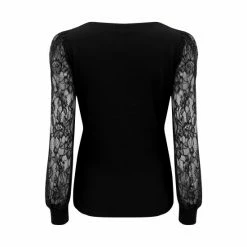 Pour Moi Black Clara Lace Sleeve V Neck Ecovero Knit Top -Pour Moi Shop unnamed file 3970