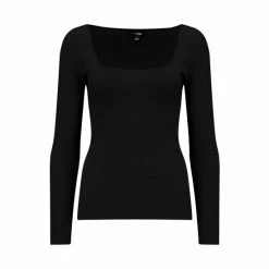 Pour Moi Black Sasha Ecovero Rib Knit Square Neck Top -Pour Moi Shop unnamed file 3975