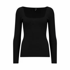 Pour Moi Black Sasha Ecovero Rib Knit Square Neck Top -Pour Moi Shop unnamed file 3977