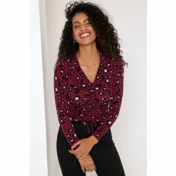 Pour Moi Berry Leopard Lana Ruche Front Slinky Recycled Jersey Top -Pour Moi Shop unnamed file 3985