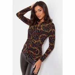 Pour Moi Black Brooke Recycled Jersey Ruched Front Shirt