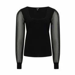 Pour Moi Black Rae Chiffon Sleeve Recycled Jersey Top -Pour Moi Shop unnamed file 4073