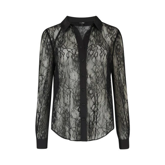 Pour Moi Black Lace Button Front Long Sleeve Shirt 3 Pour Moi Black Lace Button Front Long Sleeve Shirt - Image 3