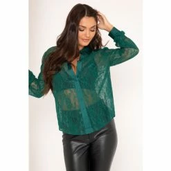 Pour Moi Forest Clara Lace Button Front Long Sleeve Shirt