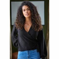 Pour Moi Black Elle Knit Ballet Wrap Top