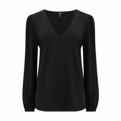 Pour Moi Black Bryony Slinky Recycled Jersey Puff Sleeve V Neck Top -Pour Moi Shop unnamed file 4183