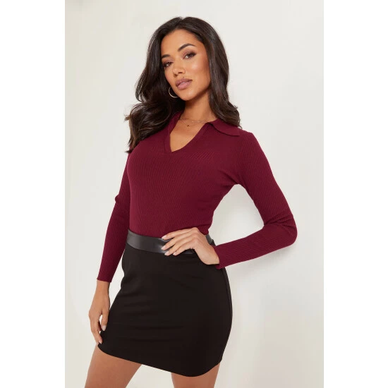 Pour Moi Pink Eva Ecovero Rib Knit V Neck Collar Top 3 Pour Moi Pink Eva Ecovero Rib Knit V Neck Collar Top - Image 3