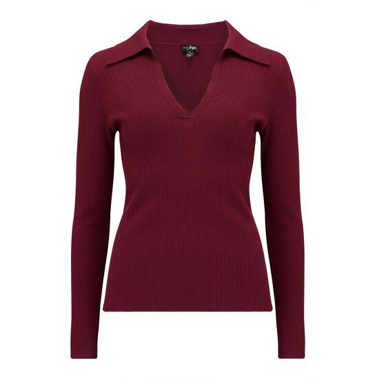 Pour Moi Pink Eva Ecovero Rib Knit V Neck Collar Top 6 Pour Moi Pink Eva Ecovero Rib Knit V Neck Collar Top - Image 6