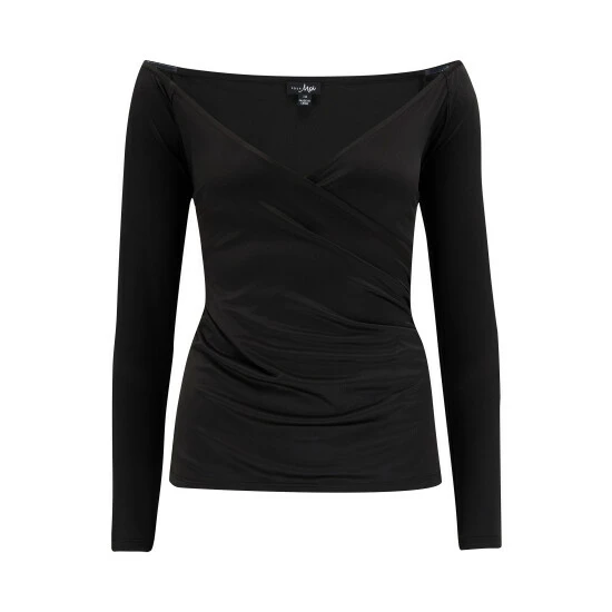 Pour Moi Black Adele Off Shoulder Shine Jersey Long Sleeve Wrap Top 4 Pour Moi Black Adele Off Shoulder Shine Jersey Long Sleeve Wrap Top - Image 4