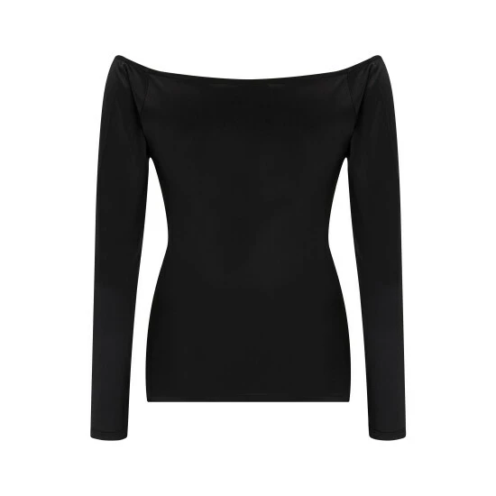 Pour Moi Black Adele Off Shoulder Shine Jersey Long Sleeve Wrap Top 5 Pour Moi Black Adele Off Shoulder Shine Jersey Long Sleeve Wrap Top - Image 5