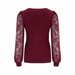 Alternative view of Pour Moi Red Clara Lace Sleeve V Neck Ecovero Knit Top