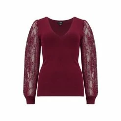 Pour Moi Red Clara Lace Sleeve V Neck Ecovero Knit Top -Pour Moi Shop unnamed file 4206