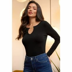 Alternative view of Pour Moi Black Bailey Slinky Recycled Jersey Keyhole Detail Top