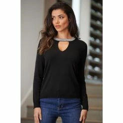 Pour Moi Black Julia Diamante Collar Ecovero Knit Jumper