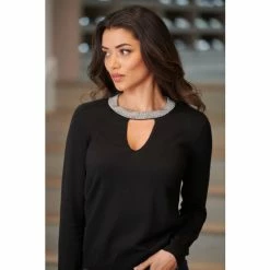 Pour Moi Black Julia Diamante Collar Ecovero Knit Jumper -Pour Moi Shop unnamed file 4320