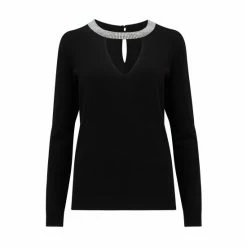 Pour Moi Black Julia Diamante Collar Ecovero Knit Jumper -Pour Moi Shop unnamed file 4321