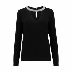 Pour Moi Black Julia Diamante Collar Ecovero Knit Jumper -Pour Moi Shop unnamed file 4323