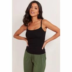 Pour Moi Black Off Duty Long Line Rib Jersey Support Cami