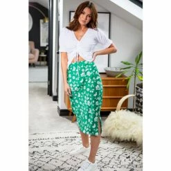 Alternative view of Pour Moi Green Margot Woven Satin Midi Slip Skirt