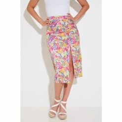 Alternative view of Pour Moi Pink Margot Satin Woven Ruche Front Midi Skirt