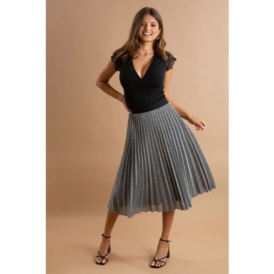 Pour Moi Silver Nina Lame Pleated Midi Skirt 1 Pour Moi Silver Nina Lame Pleated Midi Skirt
