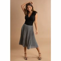 Alternative view of Pour Moi Silver Nina Lame Pleated Midi Skirt