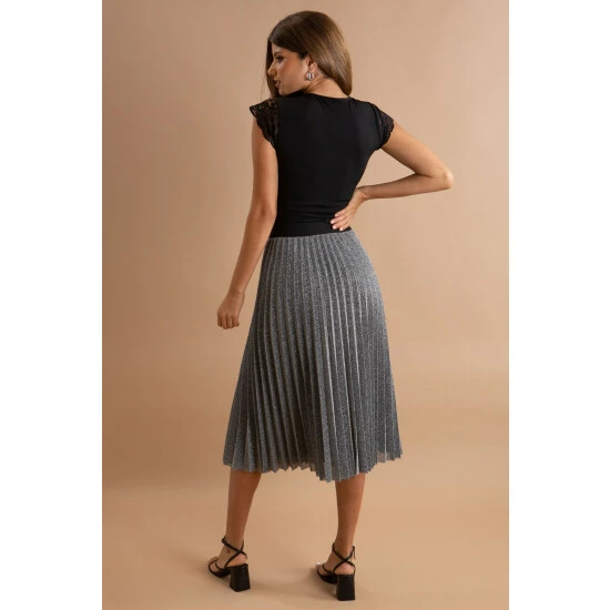 Pour Moi Silver Nina Lame Pleated Midi Skirt 3 Pour Moi Silver Nina Lame Pleated Midi Skirt - Image 3
