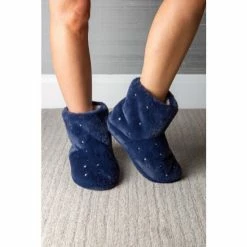 Pour Moi Blue Pearl Trim Faux Fur Bootie Slipper