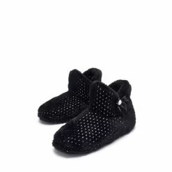 Alternative view of Pour Moi Black Diamante Trim Faux Fur Bootie Slipper