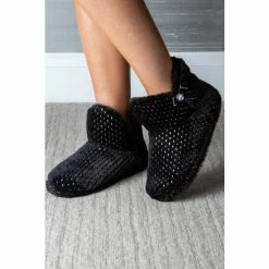 Pour Moi Black Diamante Trim Faux Fur Bootie Slipper -Pour Moi Shop unnamed file 4462