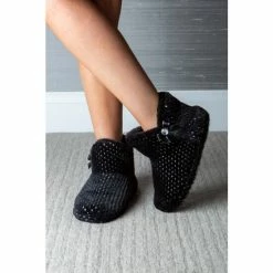 Pour Moi Black Diamante Trim Faux Fur Bootie Slipper -Pour Moi Shop unnamed file 4463